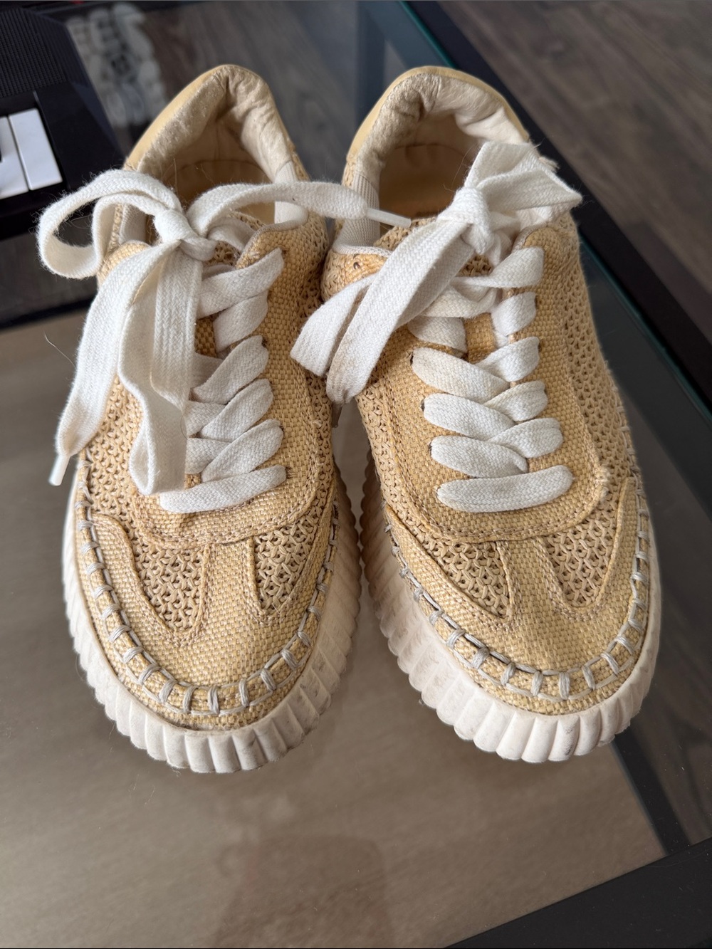 Dolce Vita Kids Beige Knit Lace-Up Sneakers